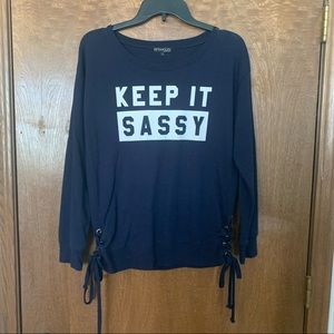 L Navy Blue “Keep It Sassy” Long Sleeve Shirt